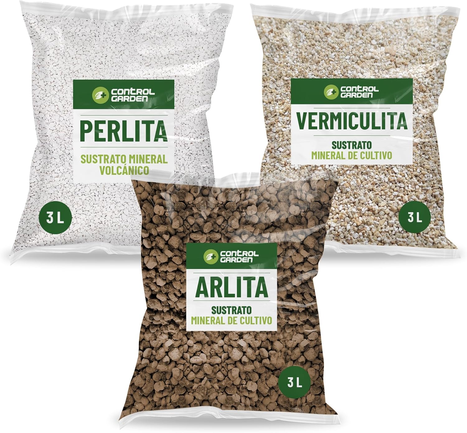 Pack Arlita 3L + Perlita 3L + Vermiculita 3L | Sustrato para Plantas y Cultivos Interior y Exterior | Fabricado en España